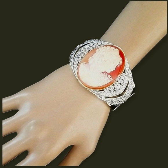 Amedeo NYC Cameo Rhinestone Gold Tone Cuff Bracelet - Picture 3 of 16